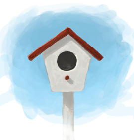 Digital painting of a bird house.